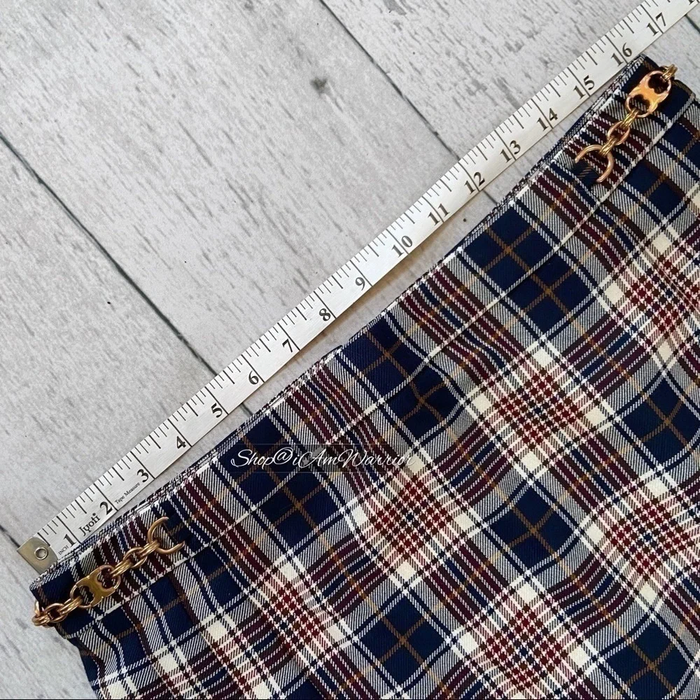 Tory Burch pleated navy, ivory & burgundy plaid skirt shop@iamwarrior